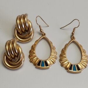 Vintage Pierced Earrings Statement Gold Tone Stamped Quality Impressive Design